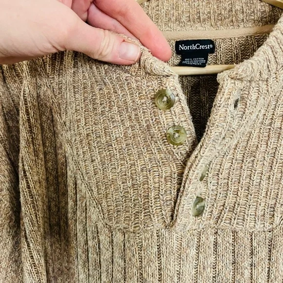 Vintage NorthCrest Tan 100% Cotton Half Button Sweater - Picture 5 of 10